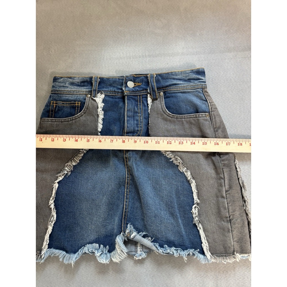 Understated Leather Womens Daisy Two Tone Denim Mini Skirt Sz S Western Texas - Picture 7 of 11